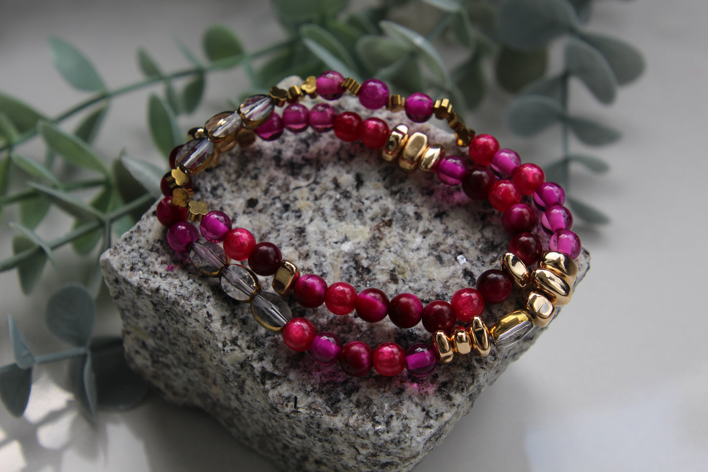 Armband doppellagig pink rot gold