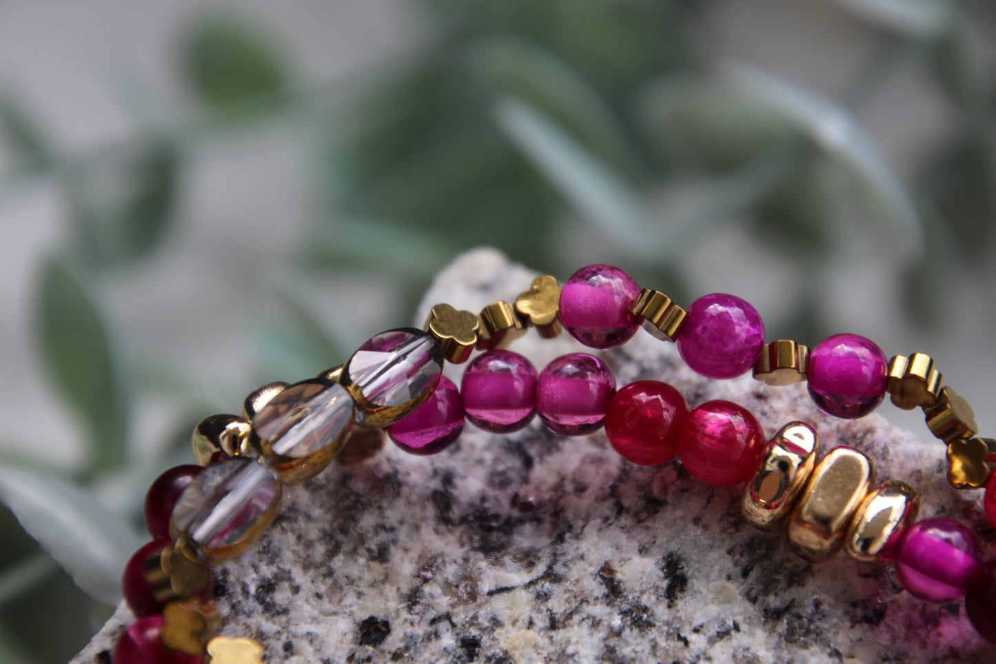 Armband doppellagig pink rot gold